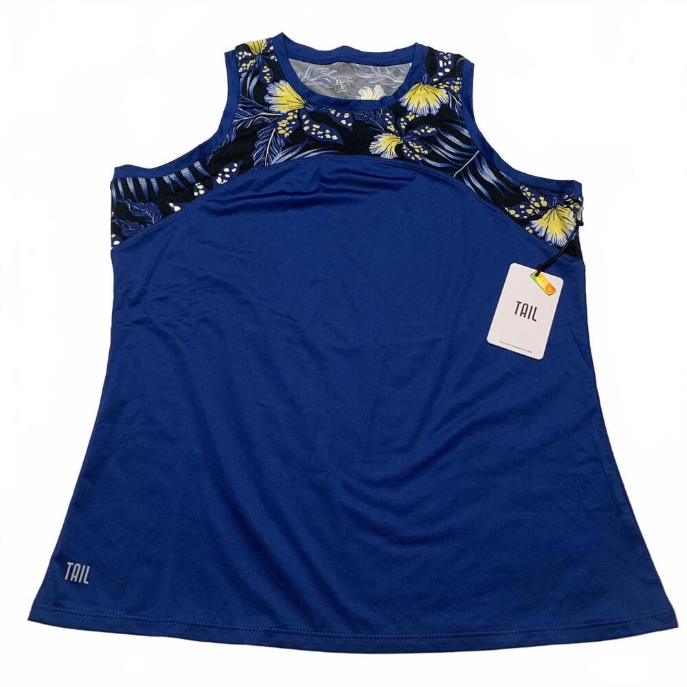 TAIL Women's Sz M Debbie Blue Jungle Sleeveless Floral Top Stretch